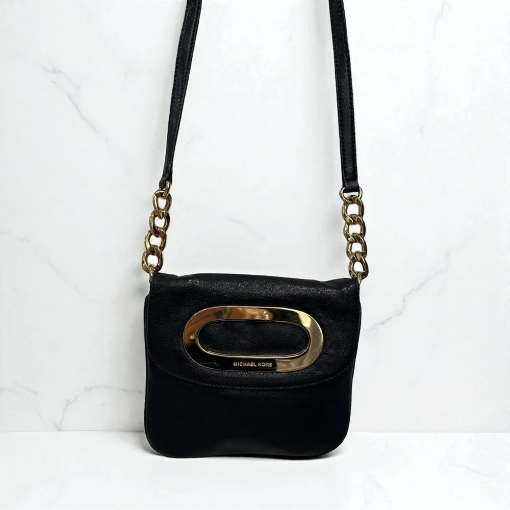 Michael Kors Berkley TopHandle Leather CrossBody Bag Purse Black